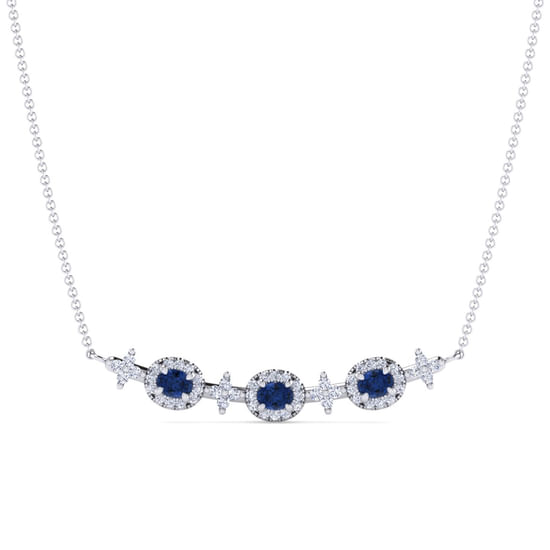 Gabriel - 14K White Gold Diamond and Sapphire Bar Necklace