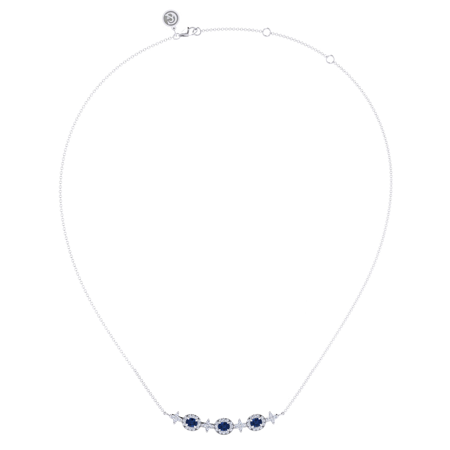 14K White Gold Diamond and Sapphire Bar Necklace