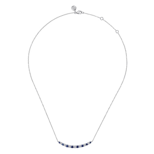 14K White Gold Diamond and Sapphire Bar Necklace