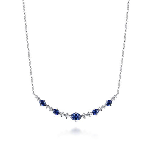 14K White Gold Diamond and Sapphire Bar Necklace