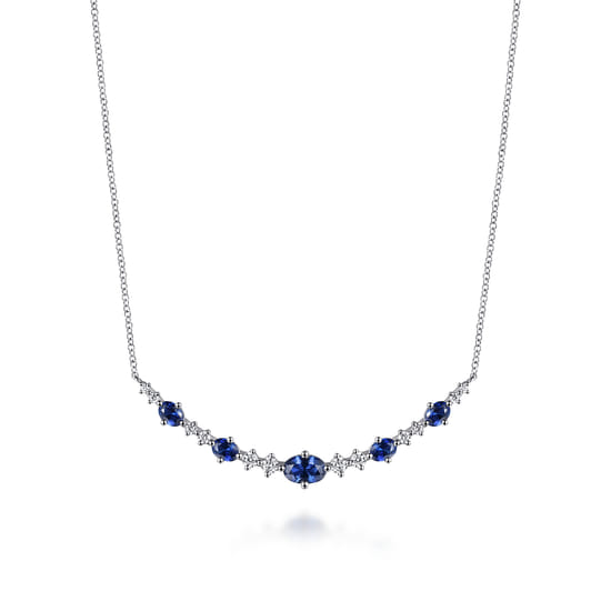 14K White Gold Diamond and Sapphire Bar Necklace 14K White Gold Diamond and Sapphire Bar Necklace