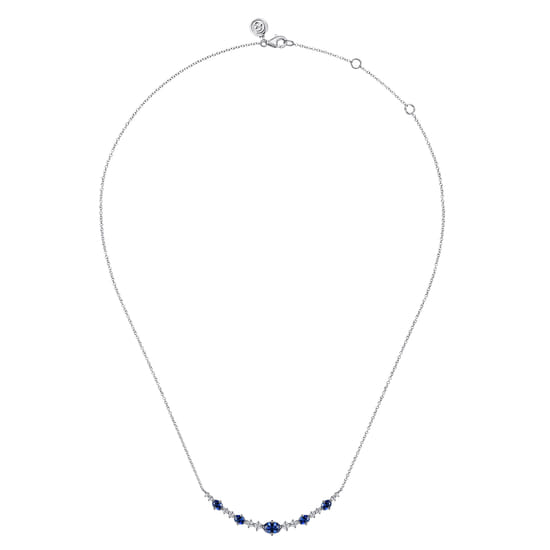 14K White Gold Diamond and Sapphire Bar Necklace angle 2 14K White Gold Diamond and Sapphire Bar Necklace angle 2
