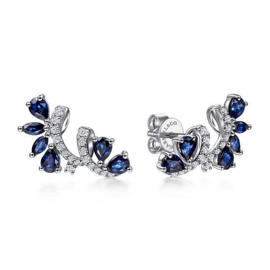 Gabriel - 14K White Gold Diamond and Sapphire Branch Stud Earrings