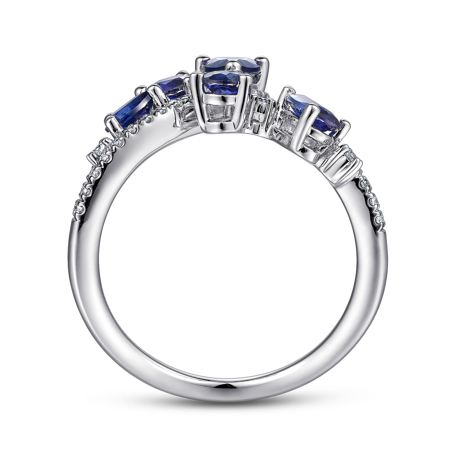 14K White Gold Diamond and Sapphire Chevron Ring
