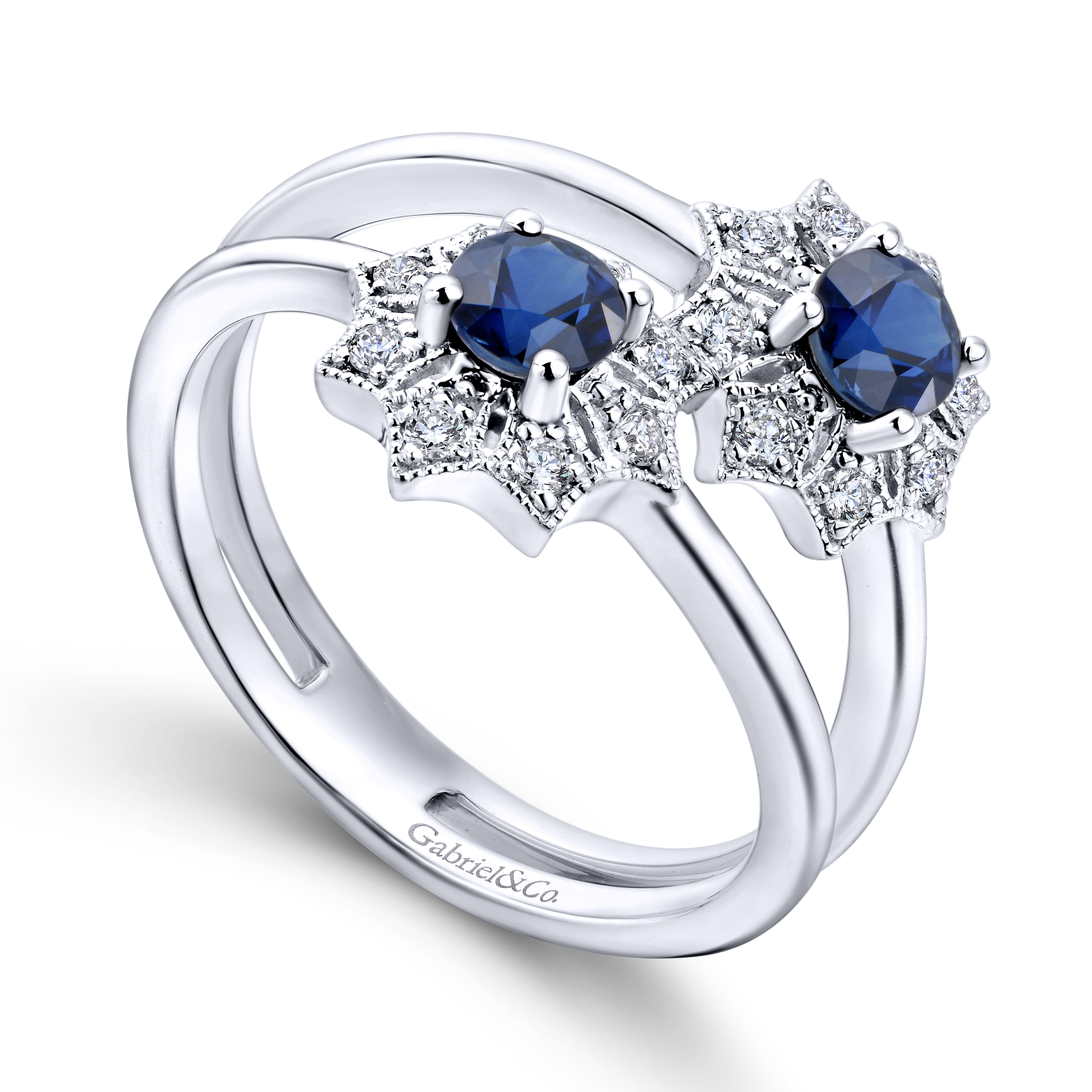 14K White Gold Diamond and Sapphire Fashion Ladies Ring