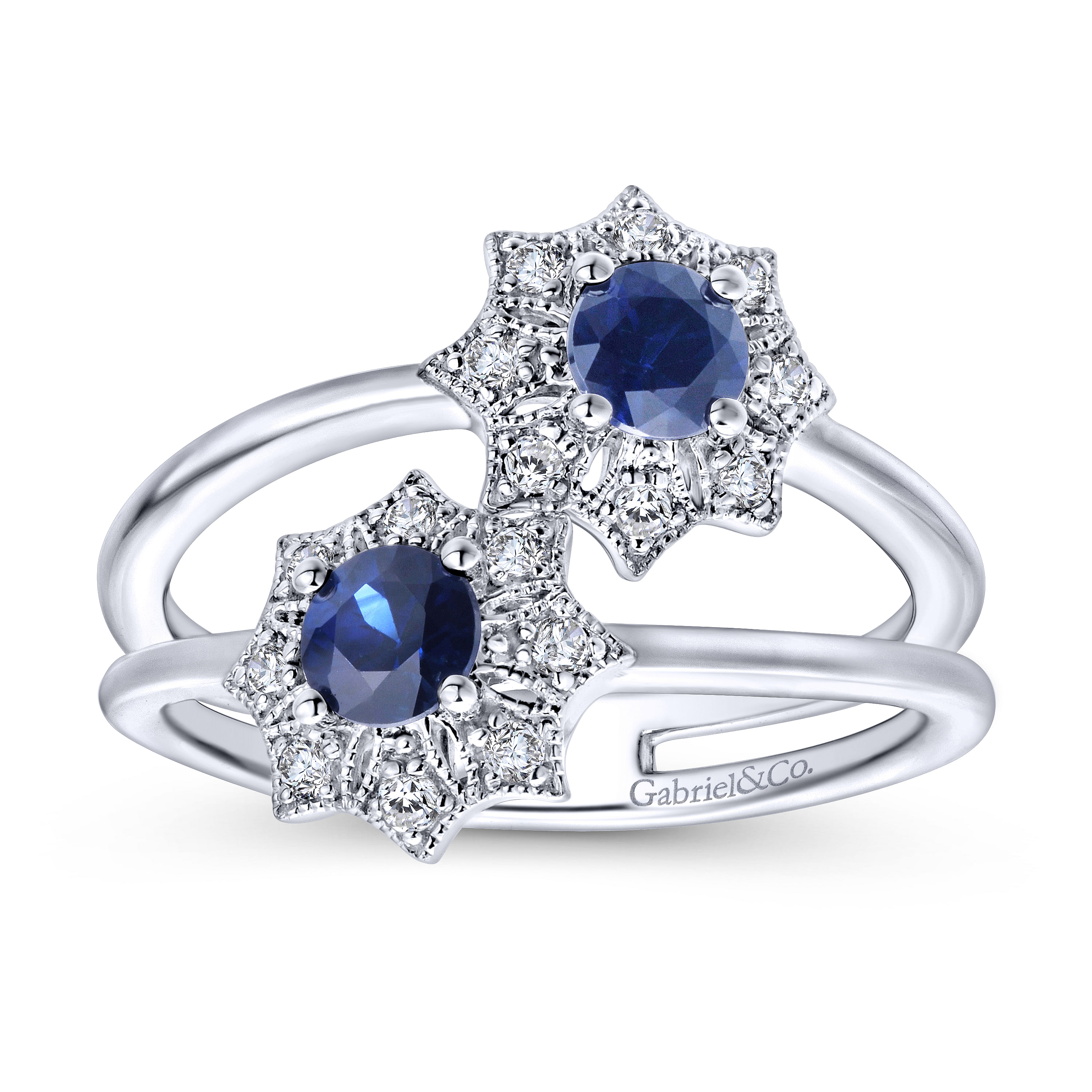 14K White Gold Diamond and Sapphire Fashion Ladies Ring