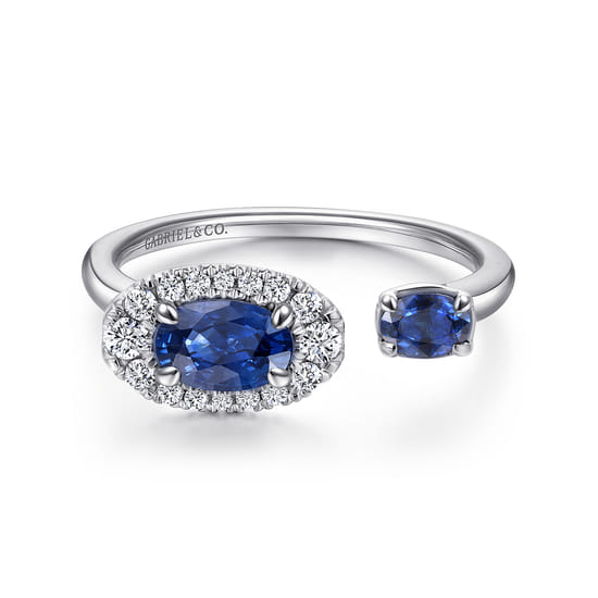 Gabriel - 14K White Gold Diamond and Sapphire Fashion Ladies Ring