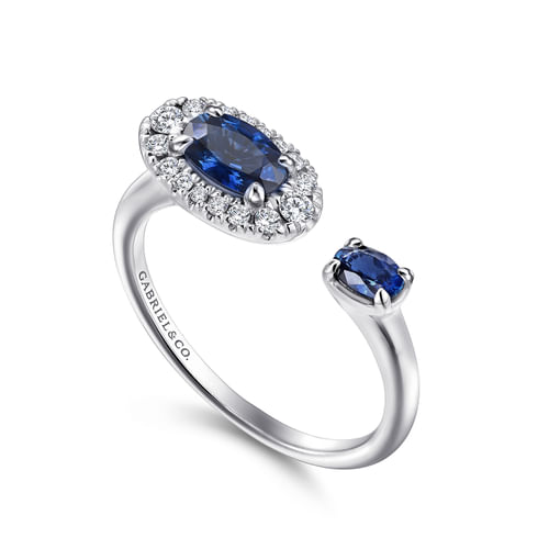 14K White Gold Diamond and Sapphire Fashion Ladies Ring