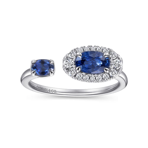14K White Gold Diamond and Sapphire Fashion Ladies Ring