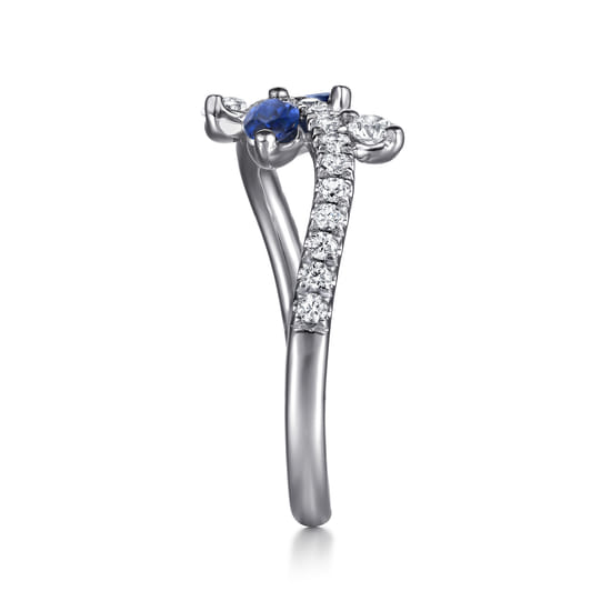 14K White Gold Diamond and Sapphire Floral Twisted Ring angle 4