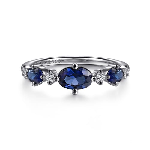 14K White Gold Diamond and Sapphire Ladies Ring