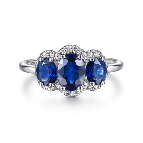 14K White Gold Diamond and Sapphire Oval Halo Ring