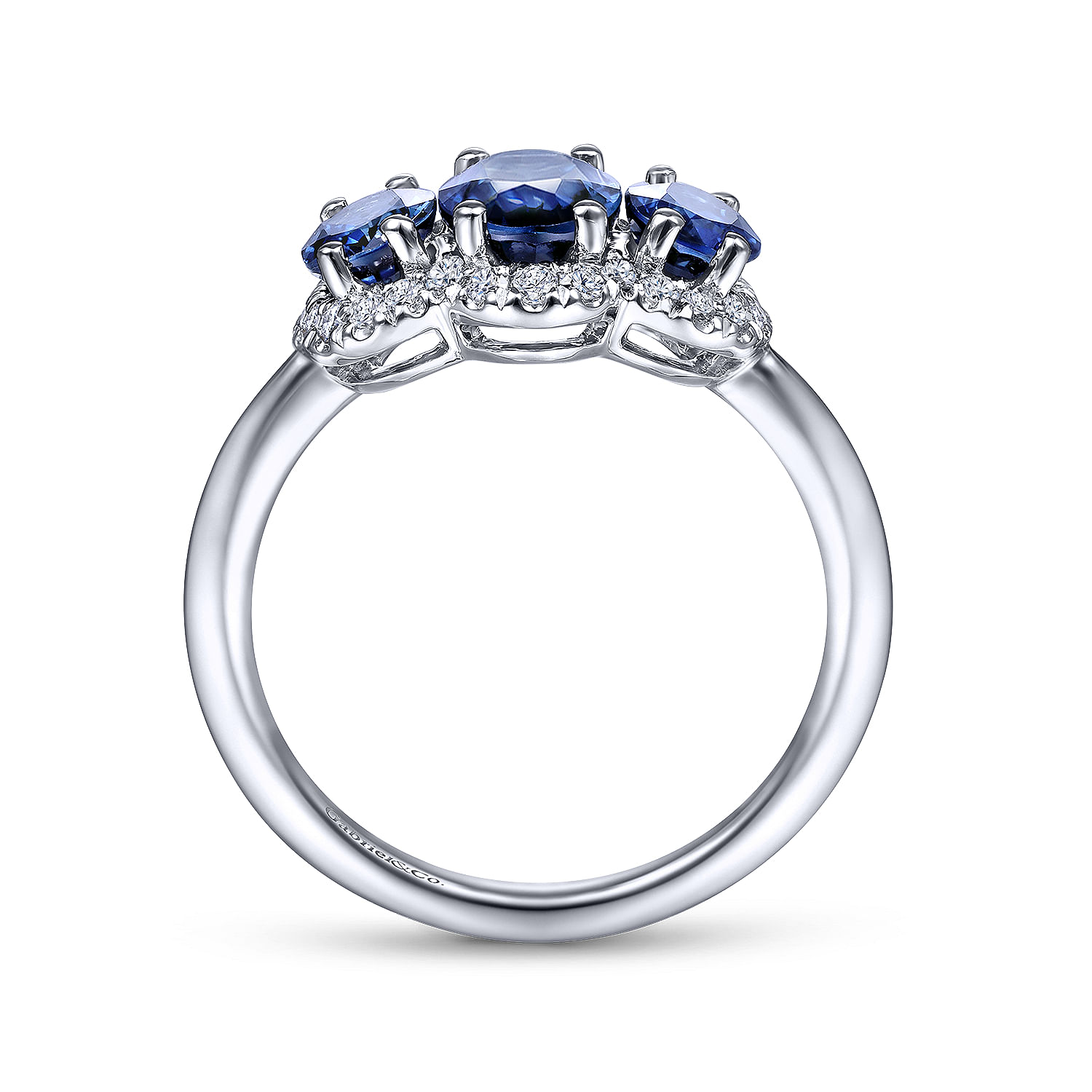14K White Gold Diamond and Sapphire Oval Halo Ring