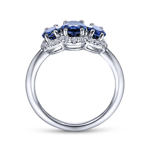 14K White Gold Diamond and Sapphire Oval Halo Ring