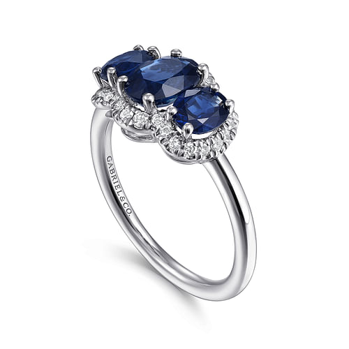 14K White Gold Diamond and Sapphire Oval Halo Ring