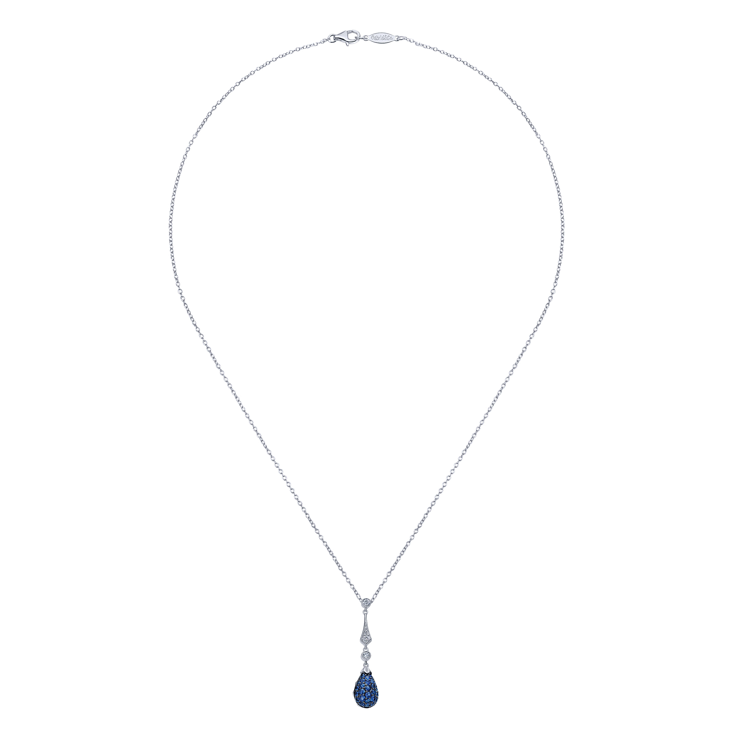 14K White Gold Diamond and Sapphire Pavé Pendulum Pendant Necklace