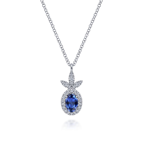 14K White Gold Diamond and Sapphire Pendant Necklace