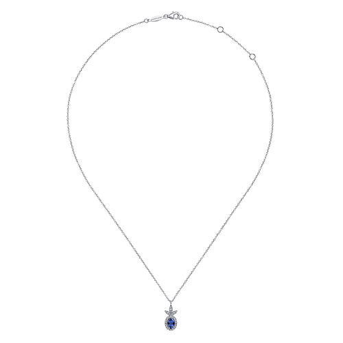 14K White Gold Diamond and Sapphire Pendant Necklace