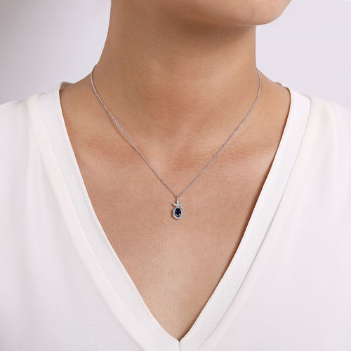 14K White Gold Diamond and Sapphire Pendant Necklace