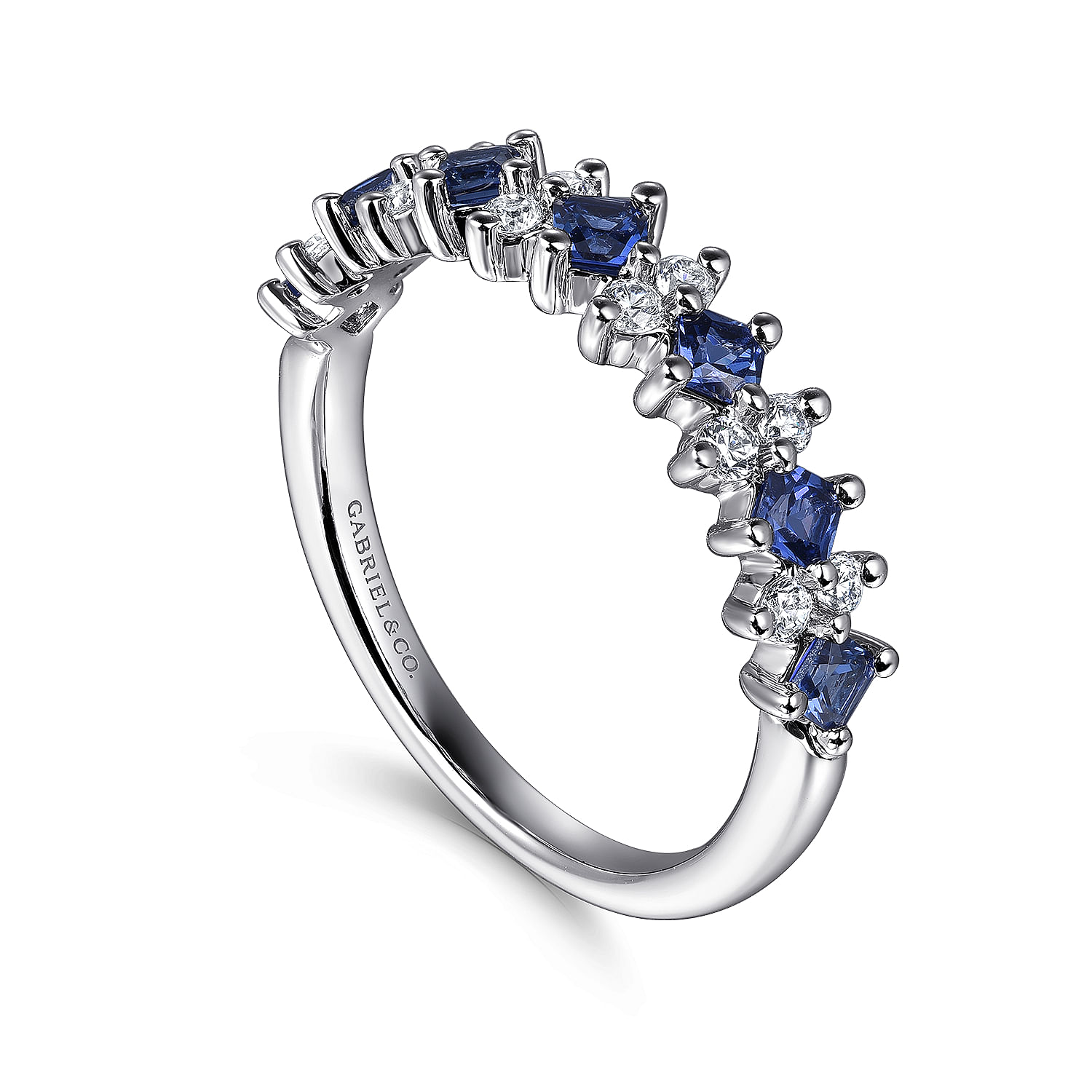14K White Gold Diamond and Sapphire Stackable Ring