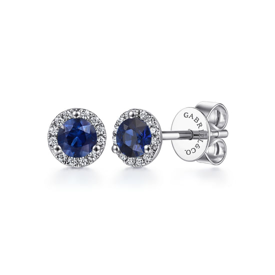Gabriel - 14K White Gold Diamond and Sapphire Stud Earrings