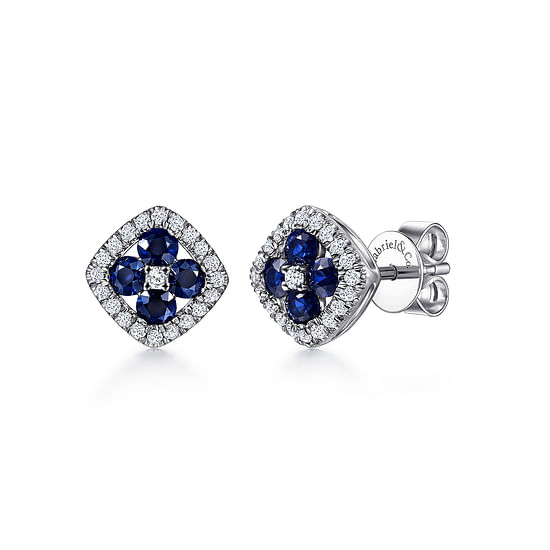 Gabriel - 14K White Gold Diamond and Sapphire Stud Earrings