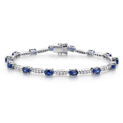 14K White Gold Diamond and Sapphire Tennis Bracelet