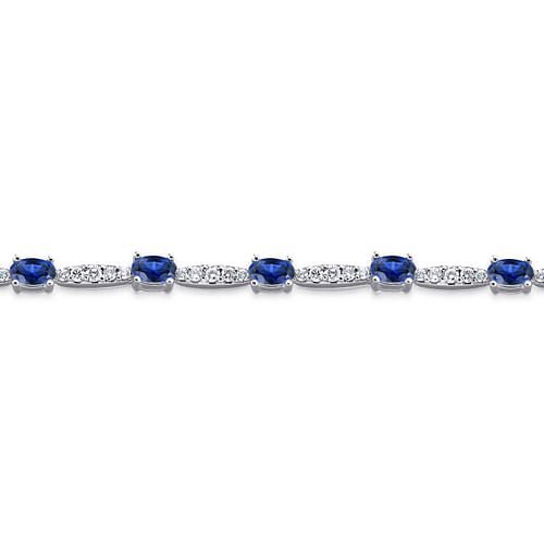 14K White Gold Diamond and Sapphire Tennis Bracelet