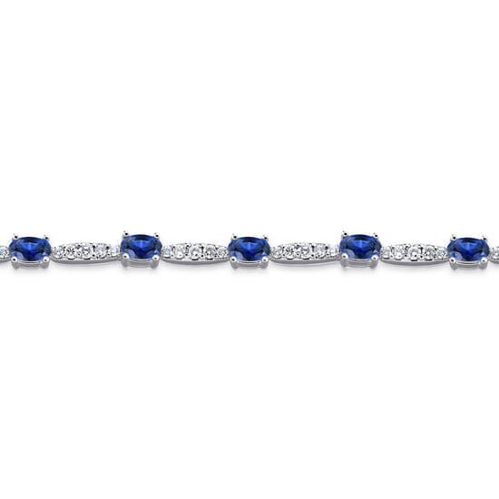 14K White Gold Diamond and Sapphire Tennis Bracelet angle 2