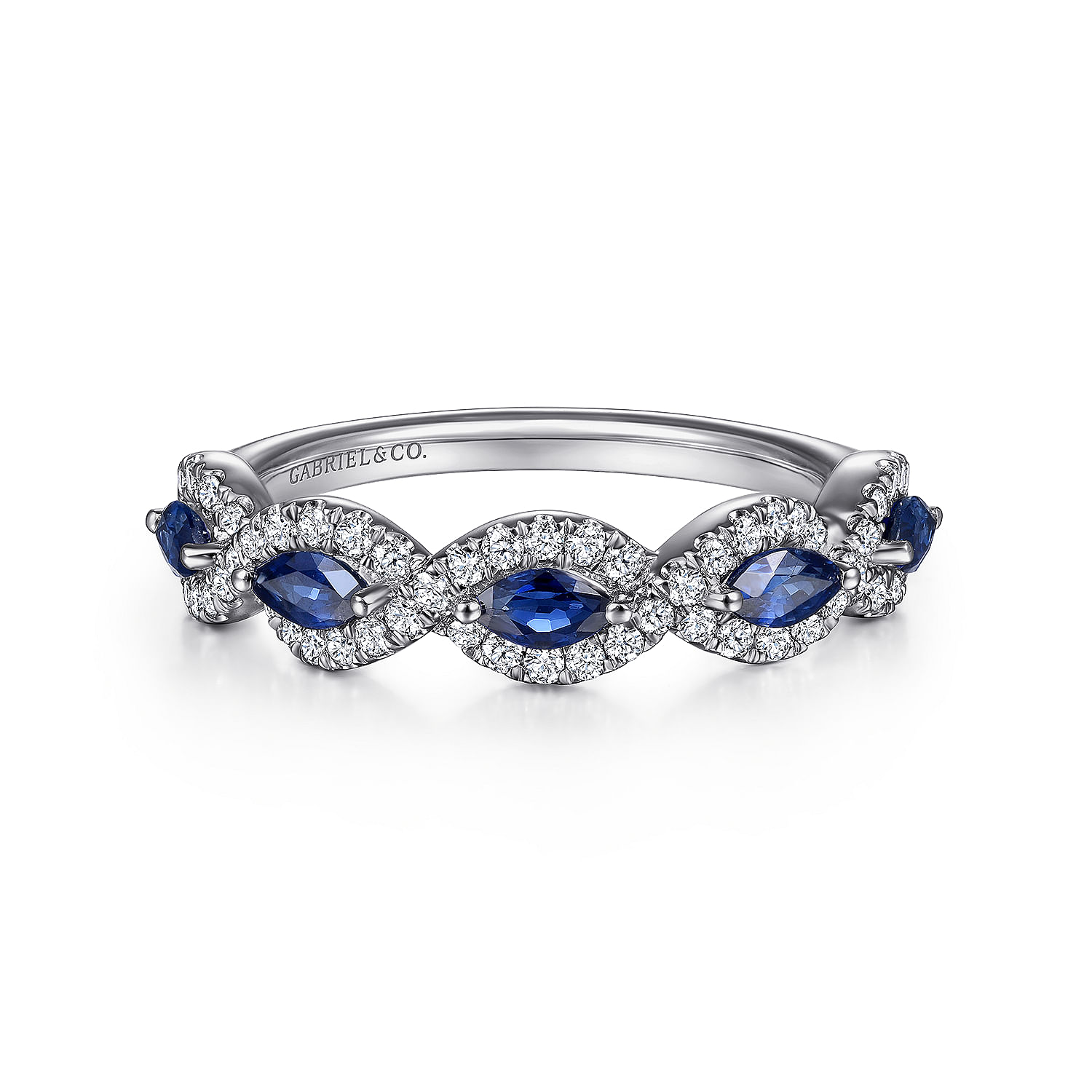 Gabriel - 14K White Gold Diamond and Sapphire Twisted Ring