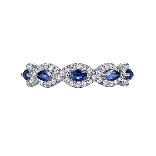 14K White Gold Diamond and Sapphire Twisted Ring