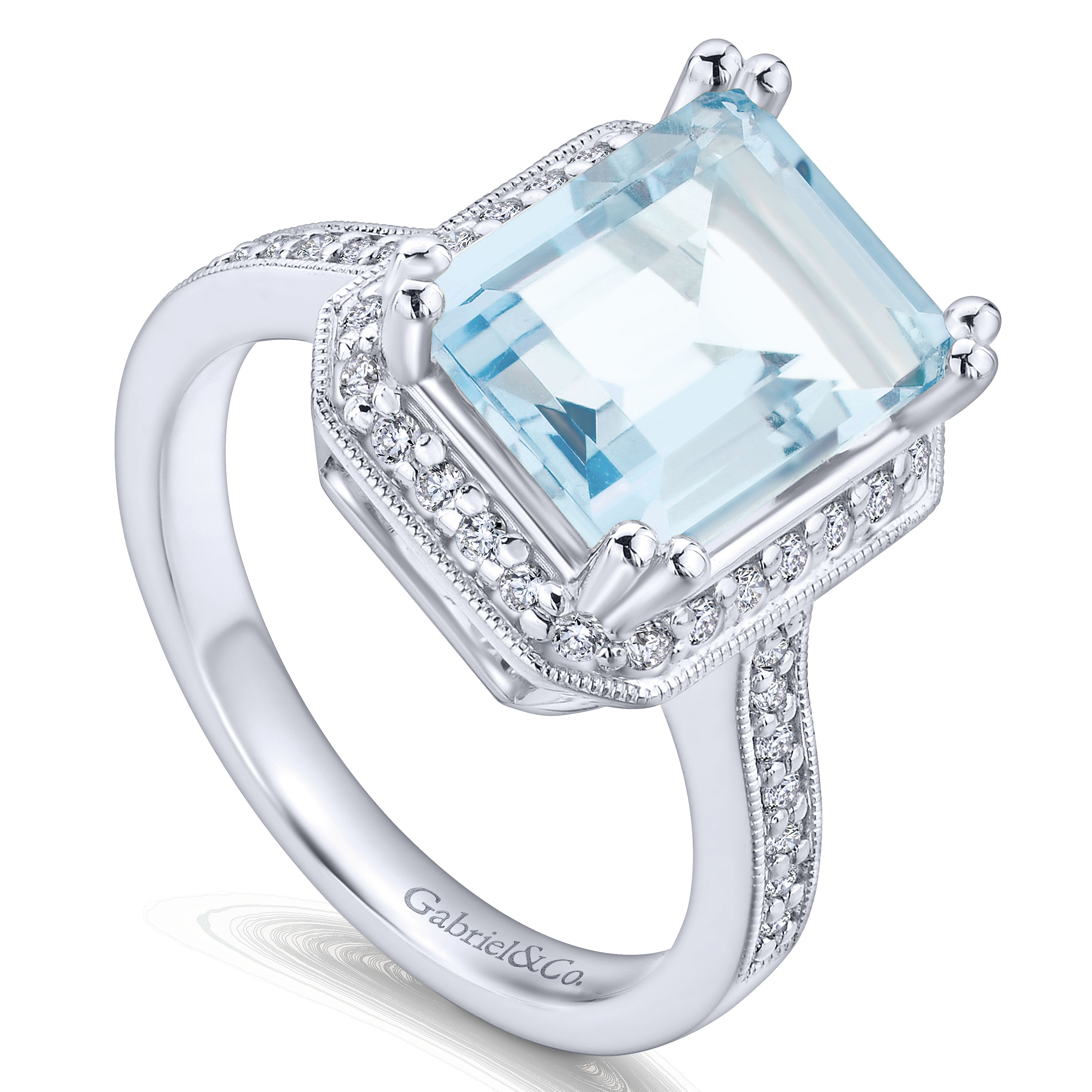 14K White Gold Diamond and Sky Blue Topza Fashion Ladies Ring