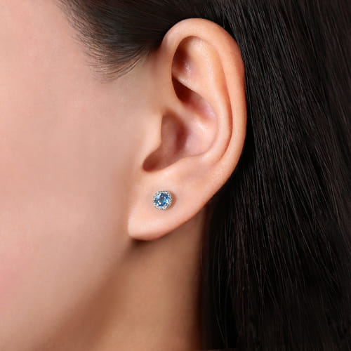 14K White Gold Diamond and Swiss Blue Topaz Stud Earrings