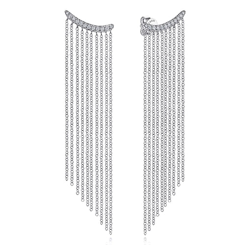 14K White Gold Diamond and Tassel Stud Earrings