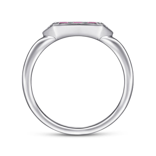 14K White Gold Diamond and Trio Princess Cut Ruby Ladies Ring