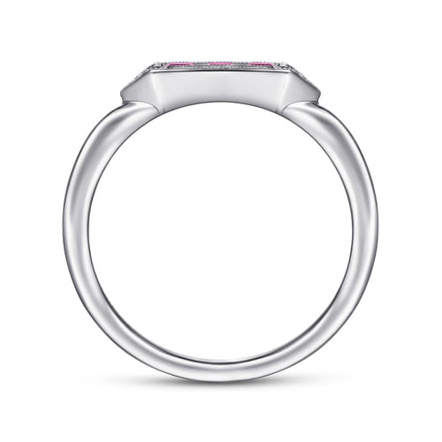 14K White Gold Diamond and Trio Princess Cut Ruby Promise Ring