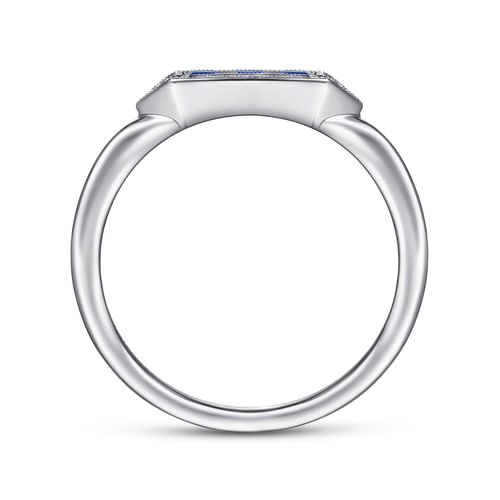 14K White Gold Diamond and Trio Princess Cut Sapphire Ladies Ring