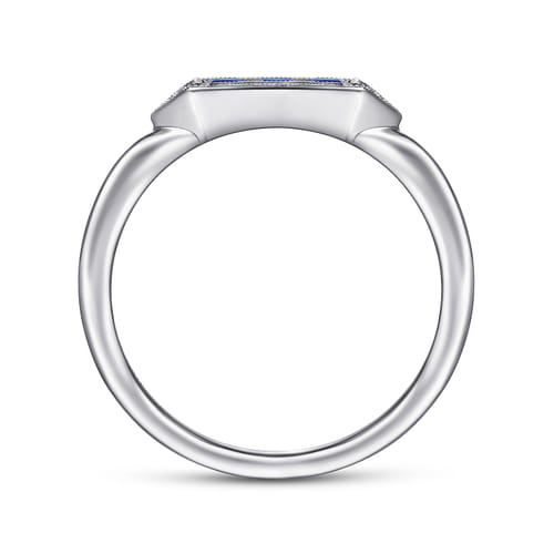 14K White Gold Diamond and Trio Princess Cut Sapphire Promise Ring