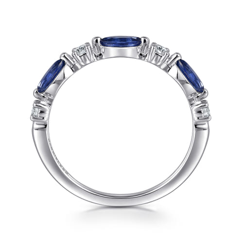 14K White Gold Diamonds and Marquise Blue Sapphire Fashion Ladies Ring