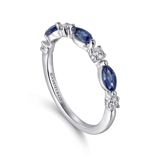 14K White Gold Diamonds and Marquise Blue Sapphire Fashion Ladies Ring angle 3