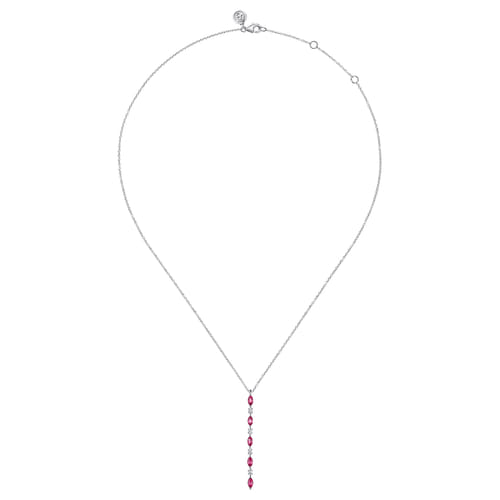 14K White Gold Diamonds and Marquise Ruby Vertical Bar Necklace 14K White Gold Diamonds and Marquise Ruby Vertical Bar Necklace