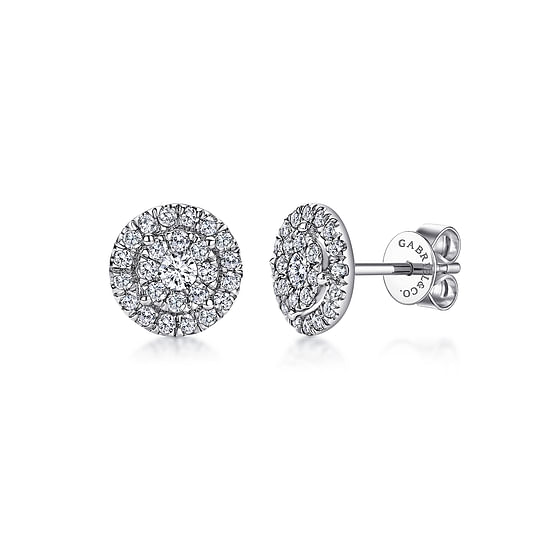 Gabriel - 14K White Gold Double Diamond Halo Stud Earrings