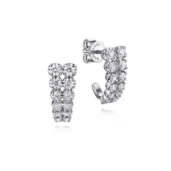 Gabriel - 14K White Gold Double Diamond J Hoop Earrings