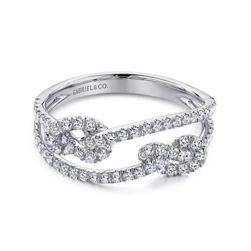 14K White Gold Double Love Knot Pavé Diamond Ring