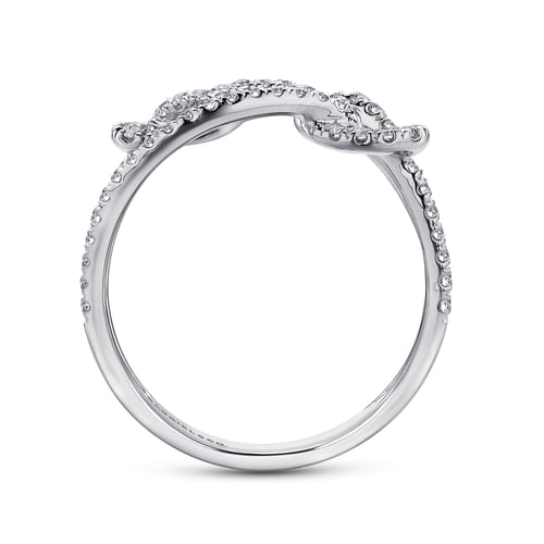 14K White Gold Double Love Knot Pavé Diamond Ring