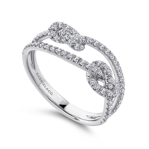 14K White Gold Double Love Knot Pavé Diamond Ring