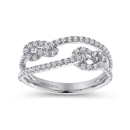 14K White Gold Double Love Knot Pavé Diamond Ring