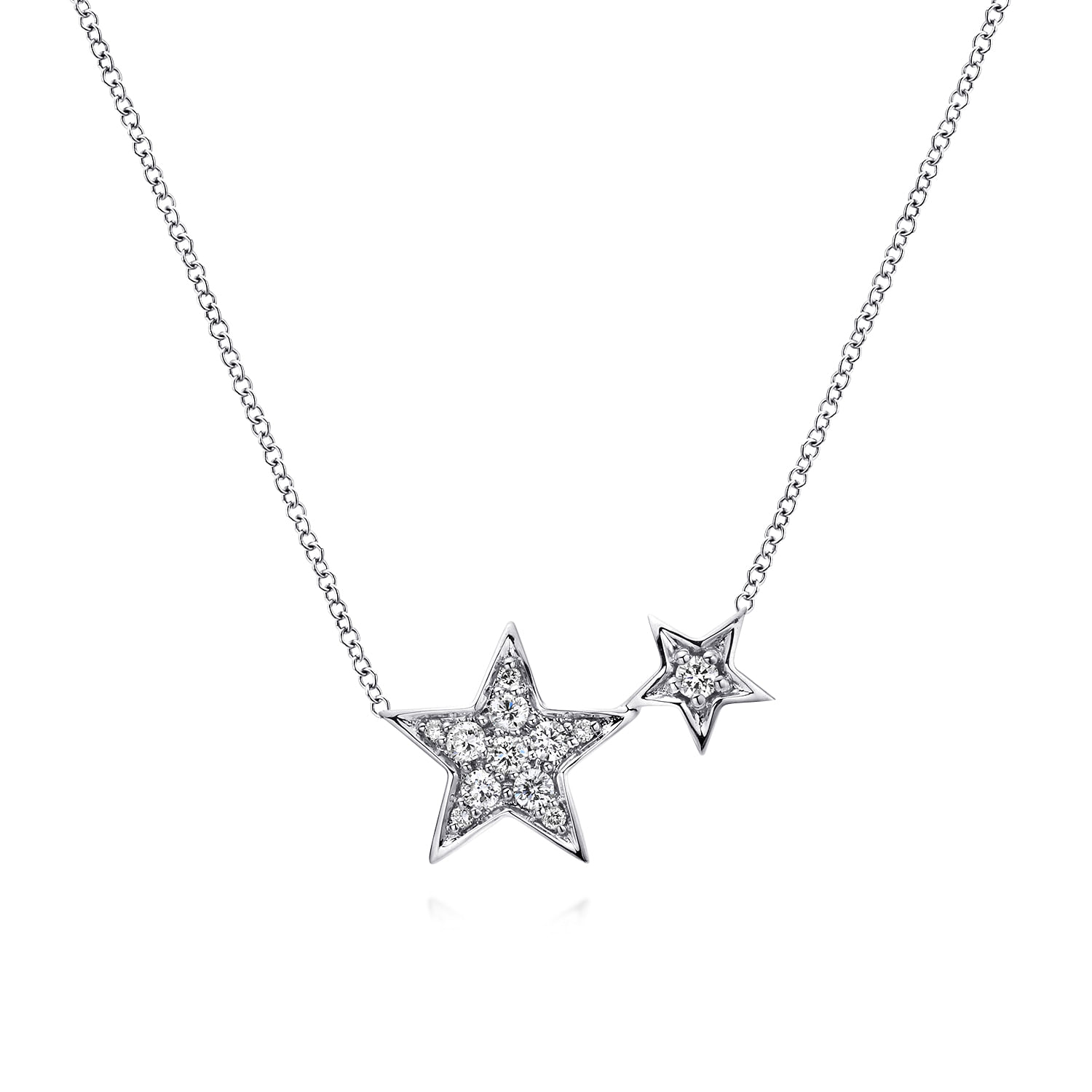 14K White Gold Double Pavé Diamond Star Necklace