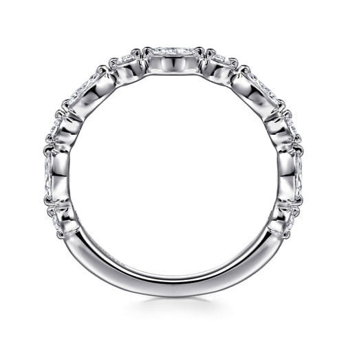 14K White Gold Double Prongs Marquise and Round Diamond Anniversary Band