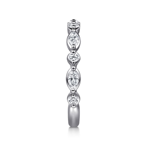 14K White Gold Double Prongs Marquise and Round Diamond Anniversary Band